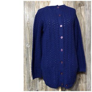 Vintage British Vogue Dark Blue Cardigan Sweater Open Knit Textured Chest 35.5